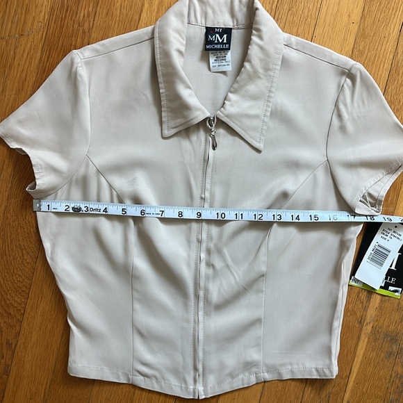 90s Vintage Deadstock NWT Tan Zip Front Blazer / Top Fitted Collar Top Size M - Picture 14 of 16